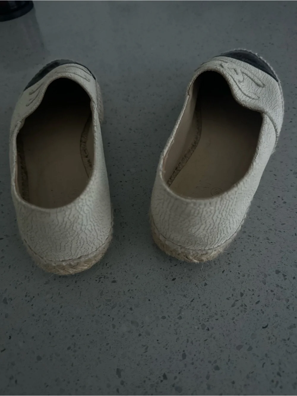 CHANEL Two-Tone Crackle Espadrilles in Cream and Black